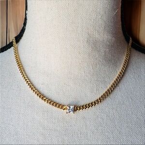 Sterling Forever - Curb Chain Necklace with Square Crystal Stone